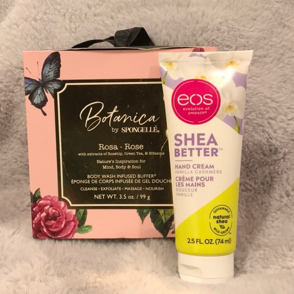 Botanica by Spongelle Rosa, w/ Eos Shea Better Hand Cream in Vanilla Cashmere